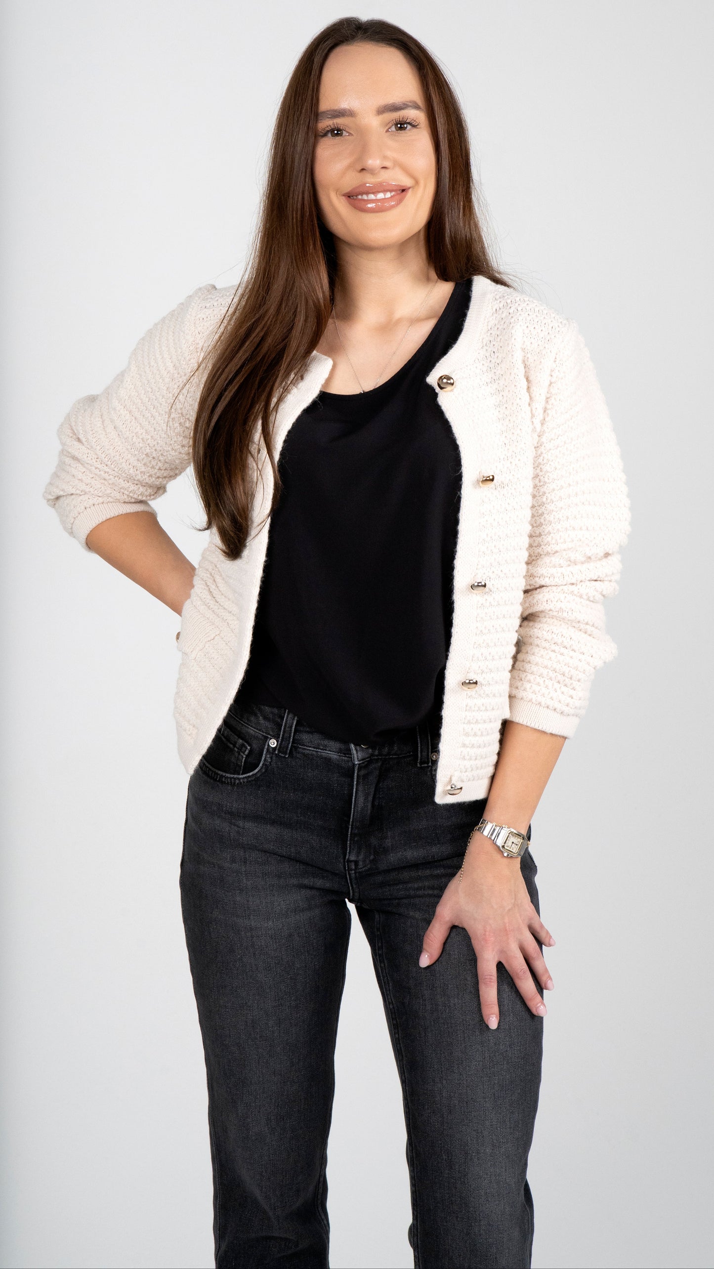 STRICK CARDIGAN MIT GOLDKNÖPFEN