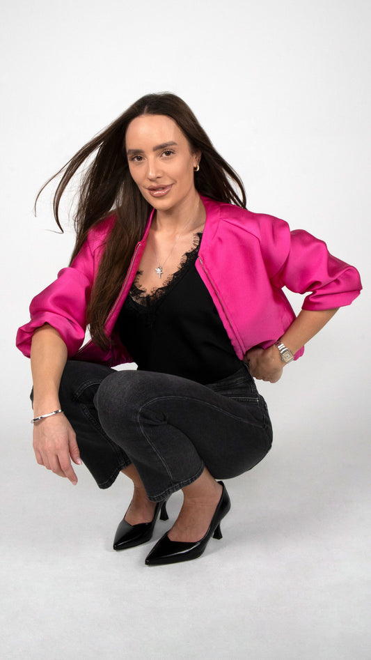 CROPPED SATIN BOMBERJACKE PINK