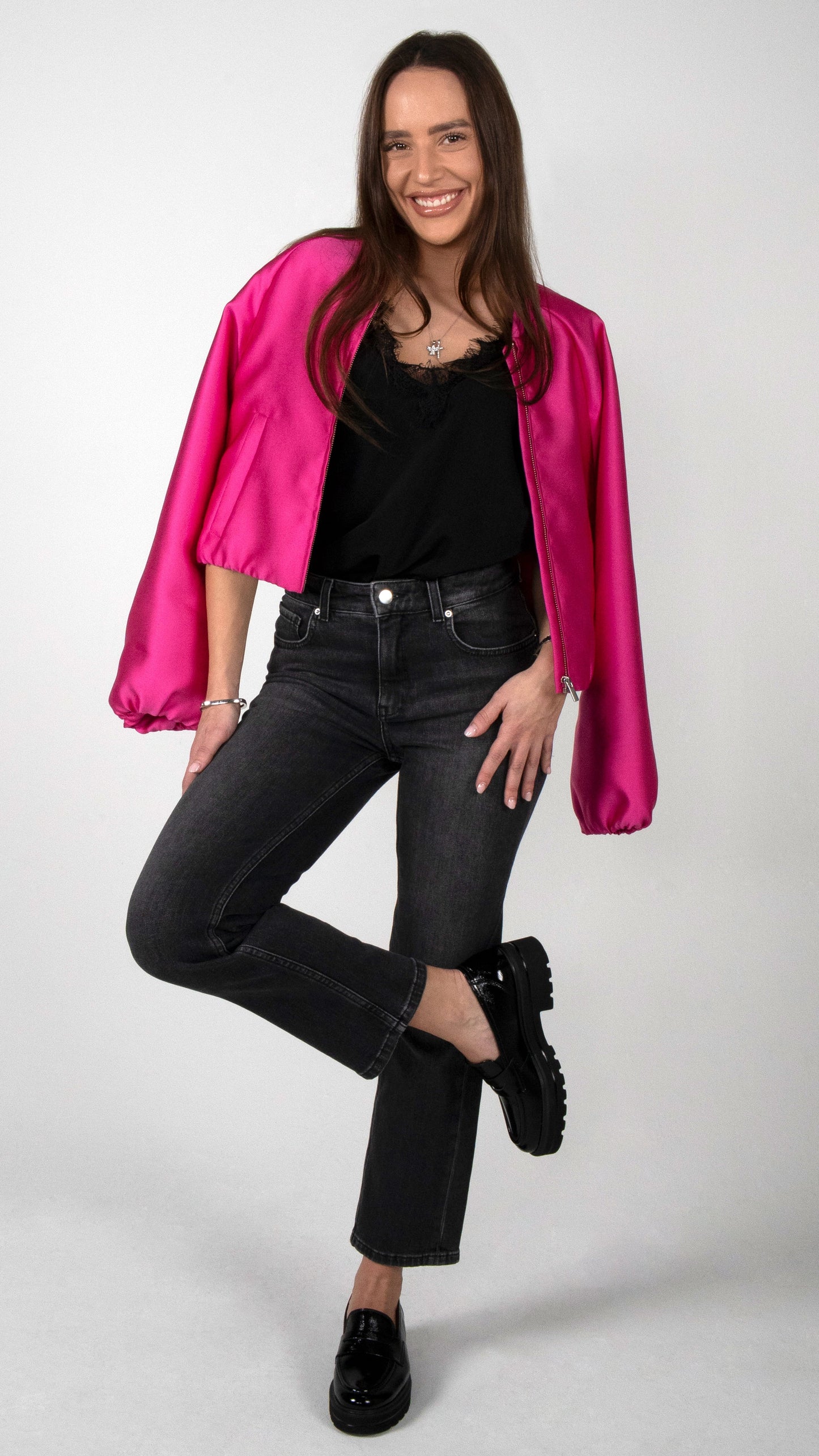 CROPPED SATIN BOMBERJACKE PINK