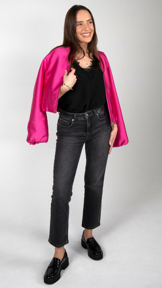 'SINA' CROPPED STRAIGHT LEG JEANS | DARK GREY DENIM