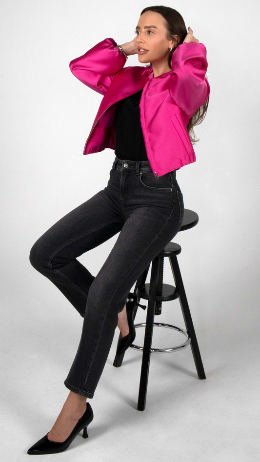 'SINA' CROPPED STRAIGHT LEG JEANS | DARK GREY DENIM